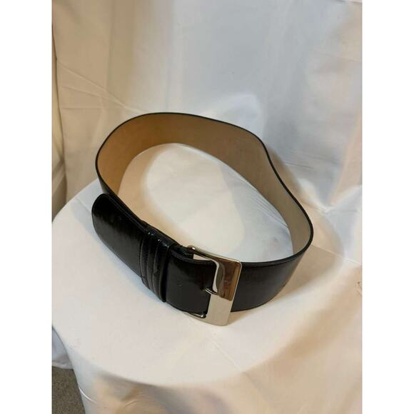 Vintage 90's Ann Taylor black patent leather wide belt w/silver-tone buckle sz S - Picture 3 of 6
